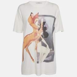 Pre Owned Givenchy White Bambi Print Jersey Crewneck T-Shirt XS