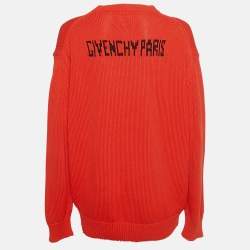 Pre Owned Givenchy Red Logo Intarsia Rin Knit Oversized Sweater XS