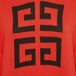 Pre Owned Givenchy Red Logo Intarsia Rin Knit Oversized Sweater XS