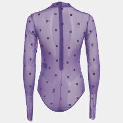 Pre Owned Givenchy Purple Logo Embroidered Stretch Mesh Sheer Bodycon M
