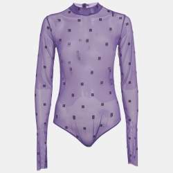 Pre Owned Givenchy Purple Logo Embroidered Stretch Mesh Sheer Bodycon M