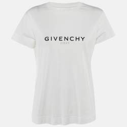 Pre Owned Givenchy White Reverse Logo Print Cotton Crew Neck T-Shirt M 