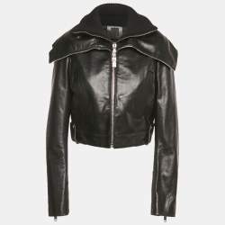 Pre Owned Givenchy Black Rib Knit and Leather Crop Jacket M