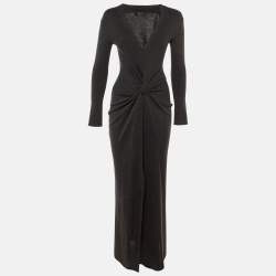 Pre Owned Givenchy Charcoal Grey Knit Front Knot Maxi Dress S