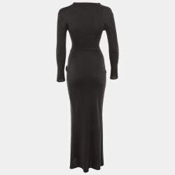 Pre Owned Givenchy Charcoal Grey Knit Front Knot Maxi Dress S