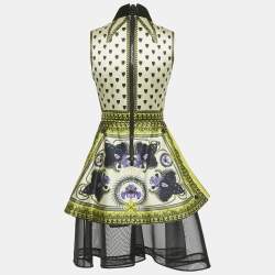 Pre Owned Givenchy Yellow Panther Print Satin Tulle Trim Short Dress S