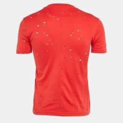 مملوكة مسبقًا Givenchy Red Distressed Cotton Half Sleeve T-Shirt M