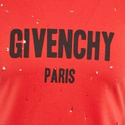 مملوكة مسبقًا Givenchy Red Distressed Cotton Half Sleeve T-Shirt M