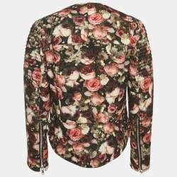 Pre Owned Givenchy Black Floral Print Felt Zip-Up Jacket M
