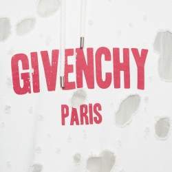 Pre Owned هودي جيفنشي كبير بشعار مطبوع أبيض نمط ممزق مقاس صغير جدًا - إكس سمول