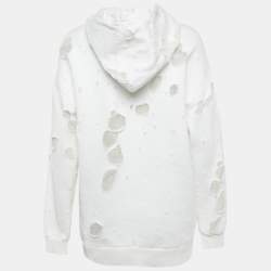 Pre Owned هودي جيفنشي كبير بشعار مطبوع أبيض نمط ممزق مقاس صغير جدًا - إكس سمول