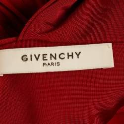 Pre Owned Givenchy Red Leather Trim Jersey Pleated Cut-Out Gown M