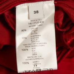 Pre Owned Givenchy Red Leather Trim Jersey Pleated Cut-Out Gown M