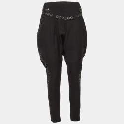Pre Owned Givenchy Black Crepe Eyelet Detail Trousers M