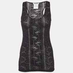 مملوكة مسبقًا Givenchy Black Stretch Lace Sheer Tank Top M