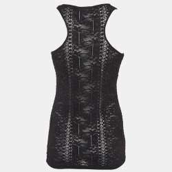 Pre Owned توب جيفنشي دانتيل أسود مرن شفاف توب بدون أكمام متوسط