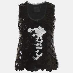 Pre Owned توب جفانشي تول أسود بترتر بدون أكمام مقاس صغير