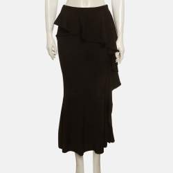 Pre Owned Givenchy Black Crepe Ruffle Overlay Maxi Skirt M