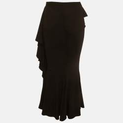 Pre Owned Givenchy Black Crepe Ruffle Overlay Maxi Skirt M