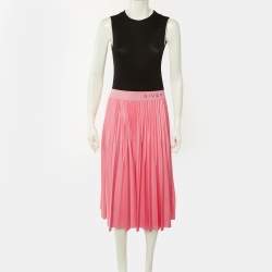 Pre Owned Givenchy Black Jersey & Pink Plisse Skirt Detail Midi Dress M 