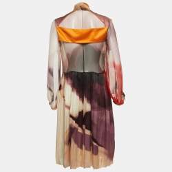 Pre Owned Givenchy Multicolour Abstract Print Silk Sheer Tie Up Midi Dress M
