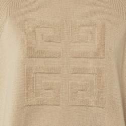 Pre Owned Givenchy Beige/Black Logo Patterned Cashmere Crew Neck Sweater L