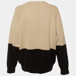 Pre Owned Givenchy Beige/Black Logo Patterned Cashmere Crew Neck Sweater L