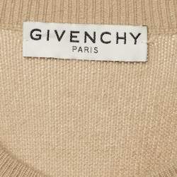 Pre Owned Givenchy Beige/Black Logo Patterned Cashmere Crew Neck Sweater L