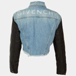 Pre Owned Givenchy Blue Denim & Black Quilted Sleeve Cropped Jacket M