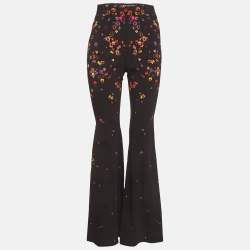 مملوكة مسبقًا Givenchy Black Floral Print Stretch Crepe Wide Leg Trousers M