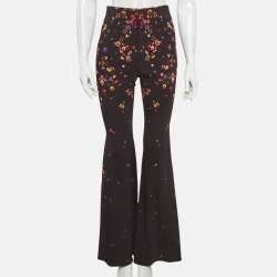 Pre Owned بنطال واسع الساق جيفنشي كريب سترتش طبعة زهور سوداء مقاس متوسط (ميديم)