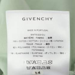 Pre Owned Givenchy Green Tulle and Cotton Monogram Embroidered Double Layered T-Shirt XS
