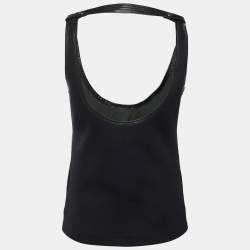 Pre Owned Givenchy Black Leather & Rib Knit Scoop Neck Tank Top M