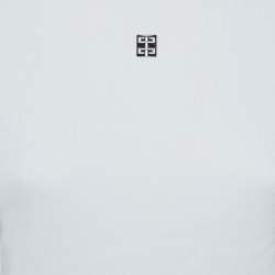 Pre Owned Givenchy White Rib Knit 4G Logo Plaque Short Sleeve T-Shirt S
