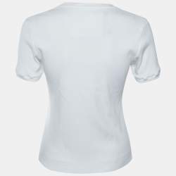 Pre Owned Givenchy White Rib Knit 4G Logo Plaque Short Sleeve T-Shirt S