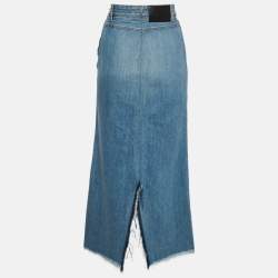 مملوكة مسبقًا Givenchy Blue Denim Distressed Frayed Hem Midi Skirt S