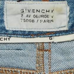 مملوكة مسبقًا Givenchy Blue Denim Distressed Frayed Hem Midi Skirt S