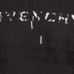 Pre Owned Givenchy Black Logo Embroidered Lace Trim Jersey Crop Hoodie S