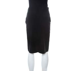 Pre Owned Givenchy Black Stretch Crepe Curve Detail Pencil Skirt M