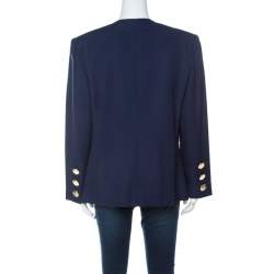 Givenchy Dark Blue Linen Padded Shoulder Double Breasted Jacket L 
