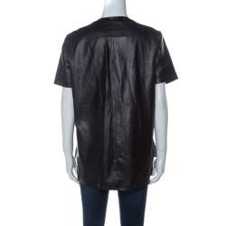 Givenchy Black Lambskin Zip Front Short Sleeve Top L