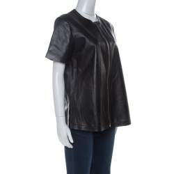 Givenchy Black Lambskin Zip Front Short Sleeve Top L