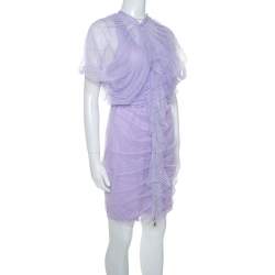 Givenchy Lilac Textured Mesh Ruched Zip Front Dress M