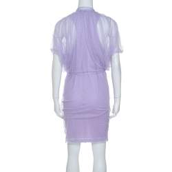 Givenchy Lilac Textured Mesh Ruched Zip Front Dress M