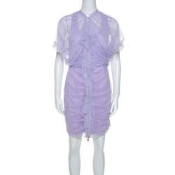 Givenchy Lilac Textured Mesh Ruched Zip Front Dress M