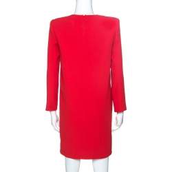 Pre Owned Givenchy Red Crepe Padded Shoulder Shift Dress S
