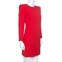 Pre Owned Givenchy Red Crepe Padded Shoulder Shift Dress S