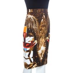 Givenchy Brown Himba Robot Print Stretch Knit Pencil Skirt M