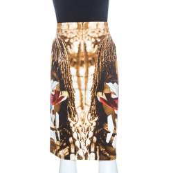 Givenchy Brown Himba Robot Print Stretch Knit Pencil Skirt M