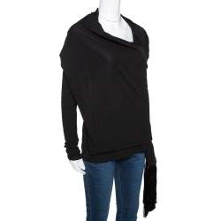 Pre Owned Givenchy Monochrome Crepe Fringed Shawl Detail Top M